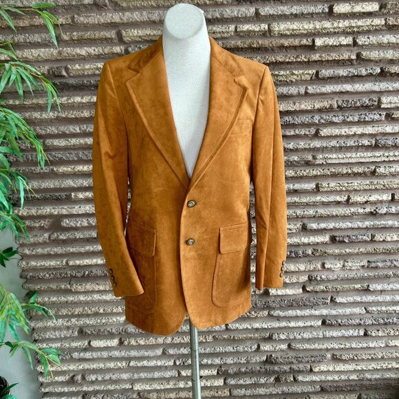 Men's Vintage 80s Rust Brown Ultrasuede 2 Button Blazer Sports Coat 38 -40 R - Picture 5 of 9